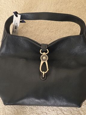 Dooney & Bourke Black Leather Shoulder Bag with Gold-Tone Clasp